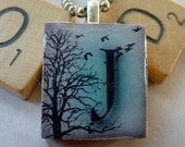 Scrabble Tile Pendant-Wintery Letter J-Initials-(I11)   Buy 3 Get 1 Free on all Scrabble Tile Pendants