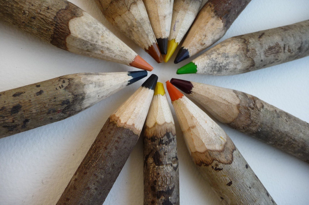 Super Big Twig Colored Pencils Made of Natural Distressed Wood