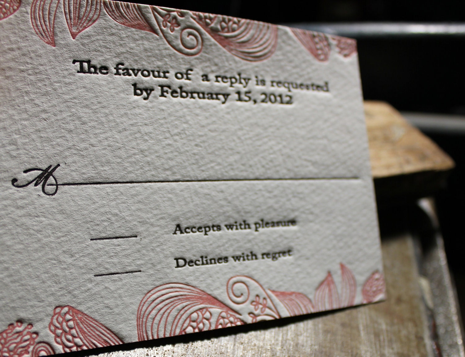 Custom Letterpress Wedding Invitations - Hot Pink Garden - shipped with a beautiful rustic box and guest book. 100 Invites.