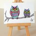 OWLS Colored Pencil and Ink Drawing, Mother and Baby Owl ACEO