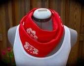 Upcycled Tshirt Infinity Scarf, Necklace, Screenprinted, Hand Shredded, Weaved, Eco Friendly, Handmade
