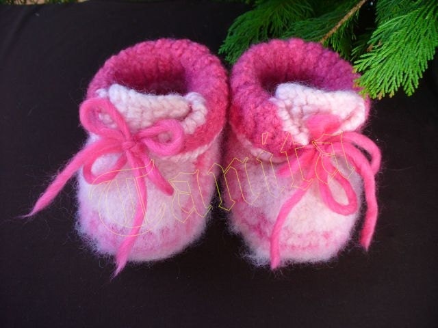 Knitted and Felted Baby Girl Booties Pattern