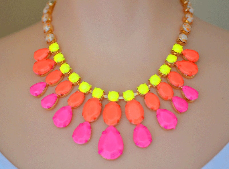neon rhinestone necklace Brightest Pink Orange Yellow Neon