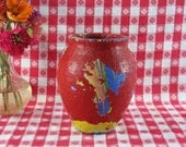 Vintage Red Cement URN Vase Home Decor Garden Handpainted Housewarming Gift for Her Mom -- Free Priority Shipping Included