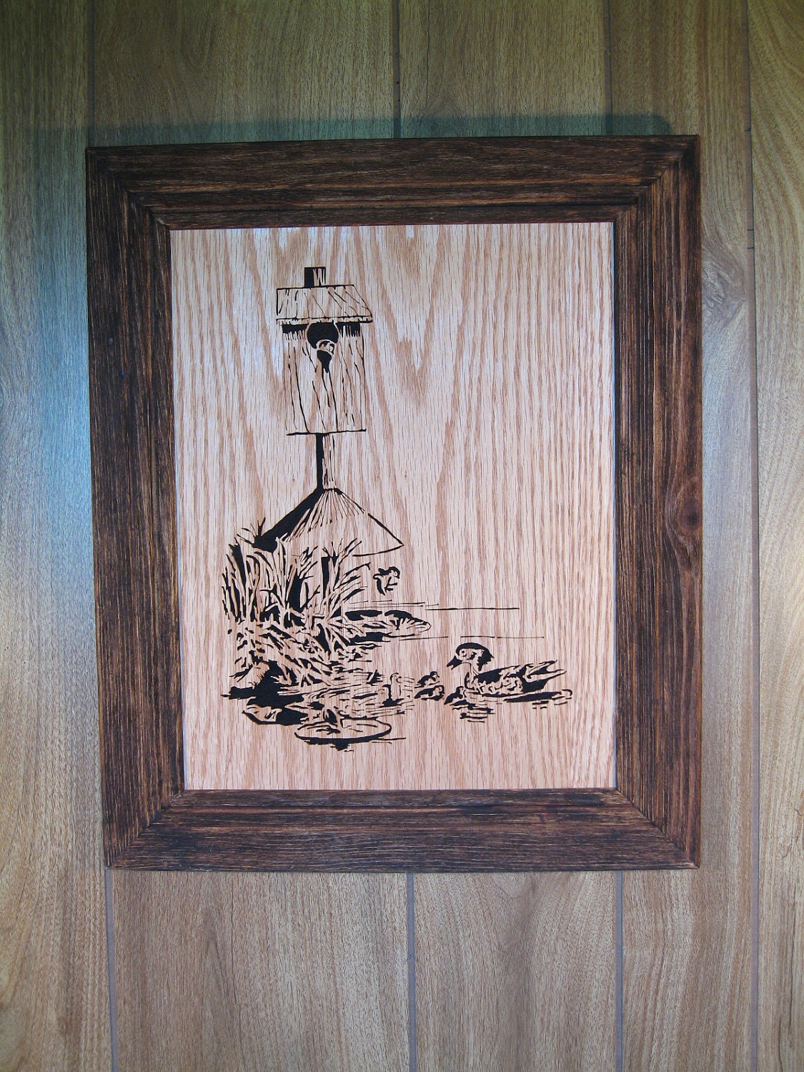 Scroll Saw Art Wood Duck Hen Chicks Framed Art Childs Room Home Decor Housewarming Gift-- Free Priority Shipping Included, Woodworking