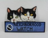 BEWARE OF CAT  Whimsical Hand Painted Pet Signs Furniture Beth Baker Wall Art -- Priority Shipping Included