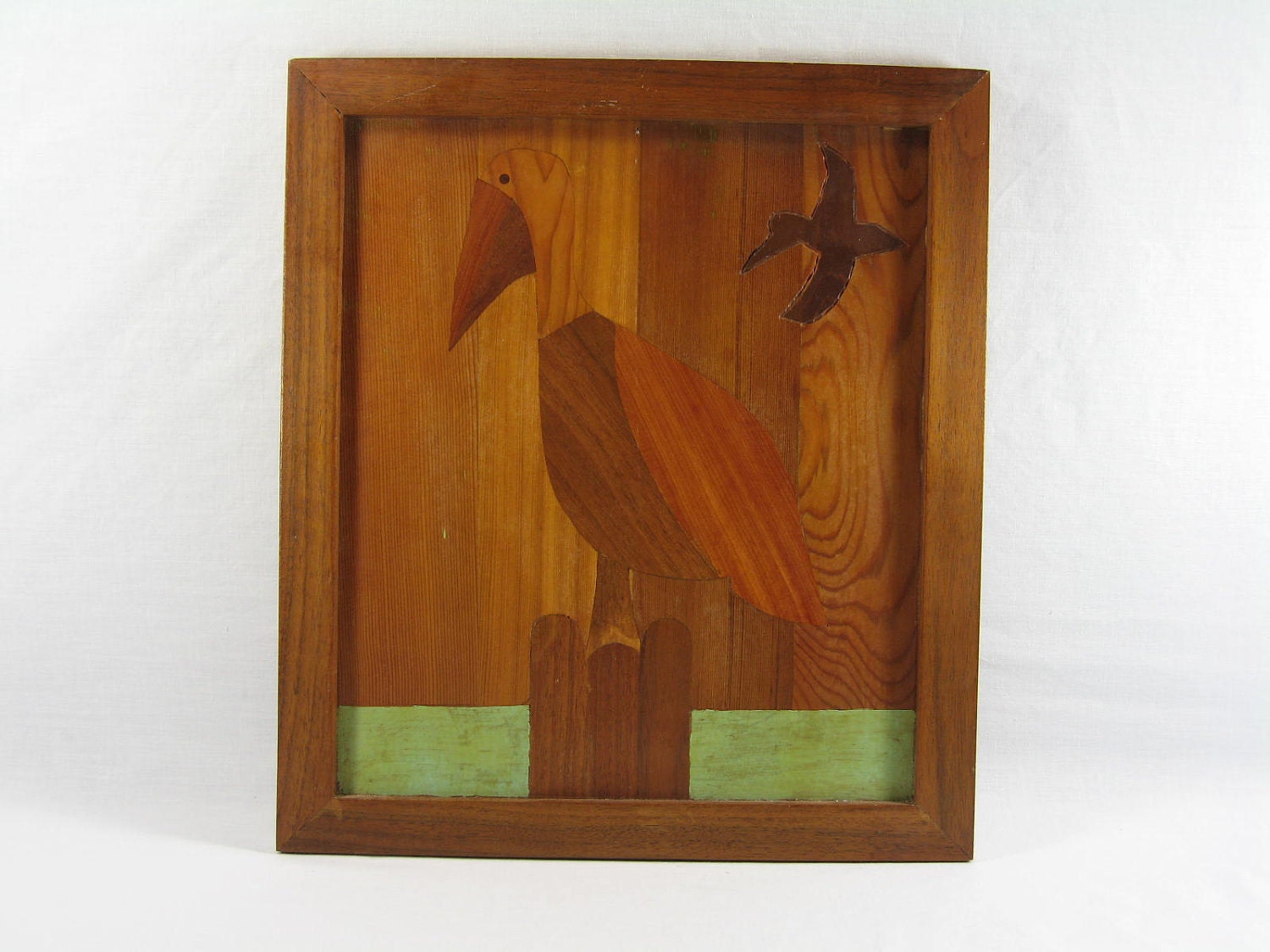 Vintage Woodworking Wall Art Pelican Primitive Folk Art Weird Mosaic Home Decor -- Free Priority Shipping Included