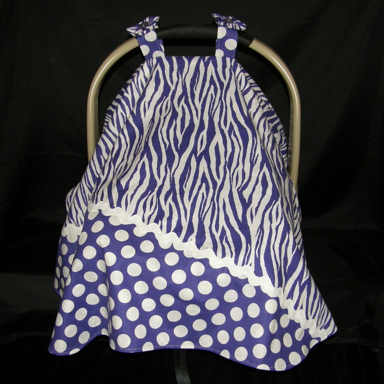 Car Seat Canopy - Purple Zebra and Dots