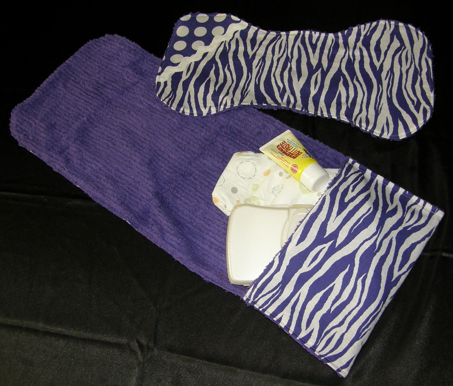 Changing Pad / Burp Cloth Set - Purple Zebra