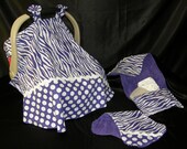Car Seat Canopy/Changing Pad / Burp Cloth Set - Purple Zebra