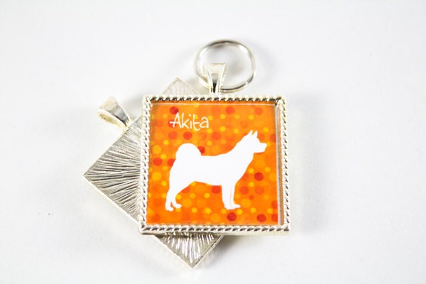 Orange and White Modern Silhouette Akita Pet ID Tag (Customizable)