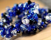 Wire Wrapped Hoop Earrings with Cobalt Blue Glass Beads, Hematite Cubes, Crystal Gemstone Chips, and Swarovski Glass Crystals
