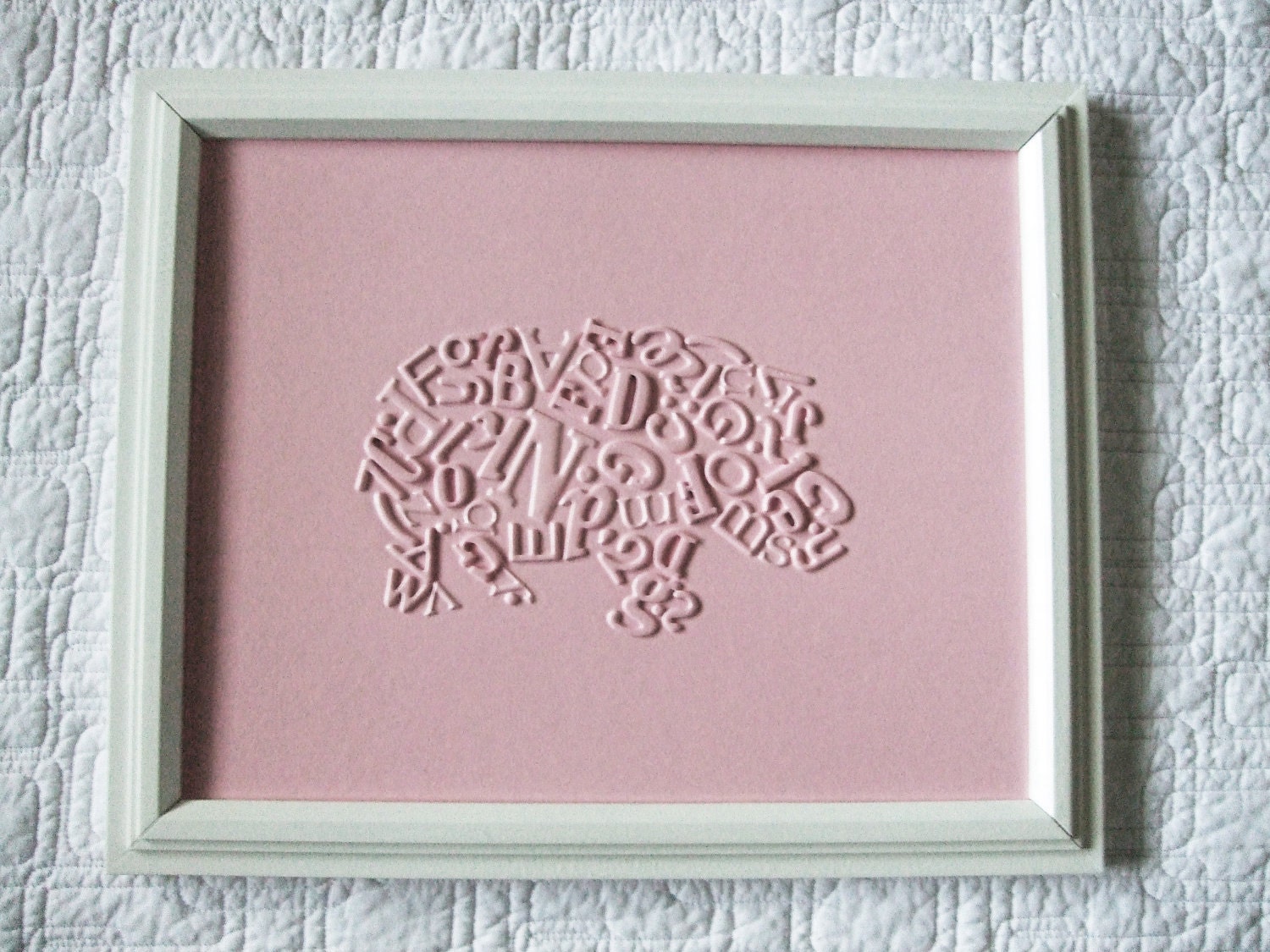 Light Pink Hippo - Framed Original Typography Collage - nursery / kids room artwork