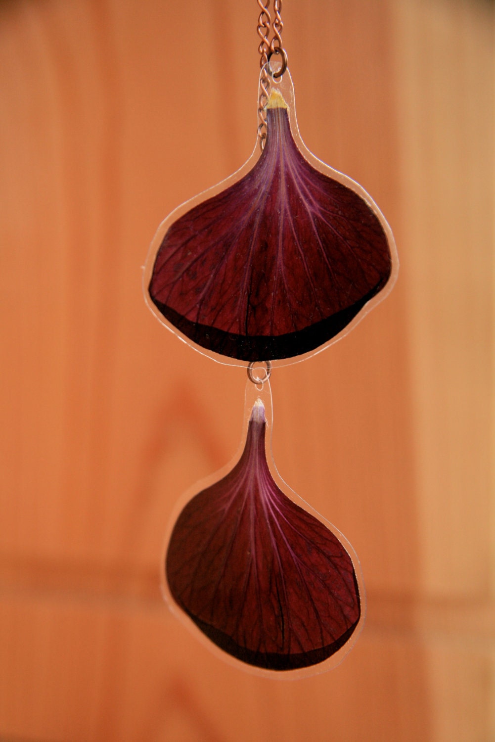 Red-Purple Flowering Maple Pressed Flower Petal Necklace