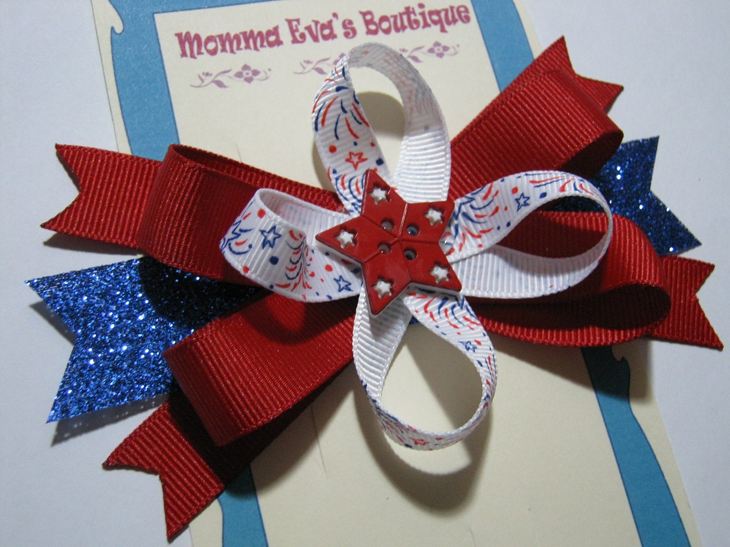 Momma Eva's -- EXPLOSIVE FireWorks Boutique Hair Bow // Layered Bow Design // 4 inch Design // Bow Is Ready To SHIP