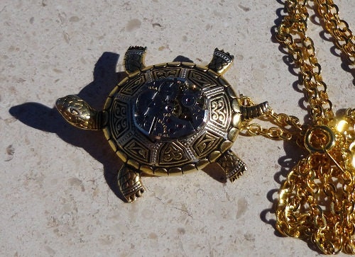 Steampunk Gothic  Damascene Turtle Necklace Brooch Free ship