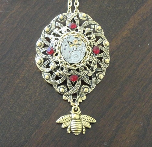 Steampunk Victorian Rhinestone Rosary  Necklace Brooch