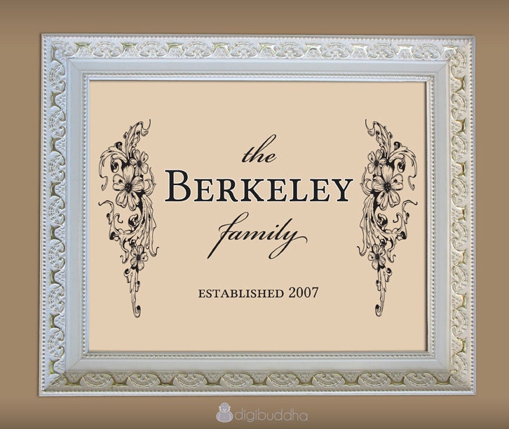 Personalized Family Name Wall Art Print Custom Colors Poster 8x10 Floral Flourish Classic Premium Print
