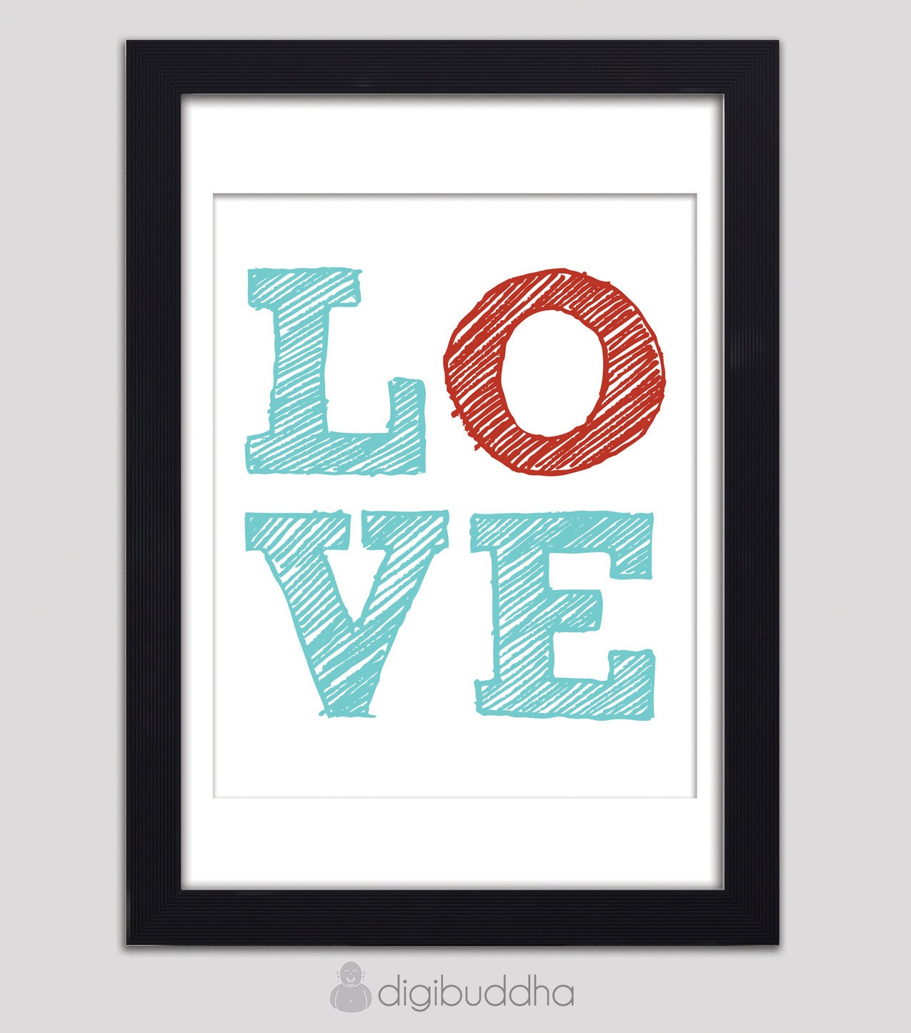 LOVE Poster Scribble Typography Word Art Poster 8x10 Custom Colors Included Block Print Poster Premium Print