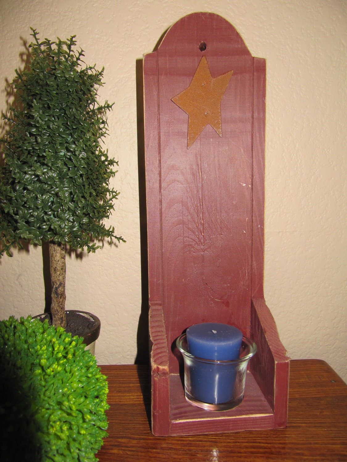 Candle Holder Vintage Wooden Collectible Home Decor Primitive Kitchen Kitschy Cabin