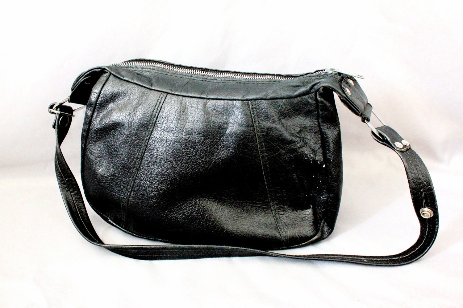 Vintage 70's Black Leather Handbag