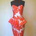 Ruffle Cocktail Dress Ballerina Coral White Vintage Size 8 Medium Sweetheart Neckline 80s Girly Feminine