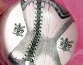 SALE Sexy Victorian Corset Glass Paperweight Vintage Fashion French Fleur de Lis LARGE Dome - Gift by Paris France Romance