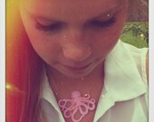 Pink Faux Patina Brass Octopus Pendant on a gold finished brass chain