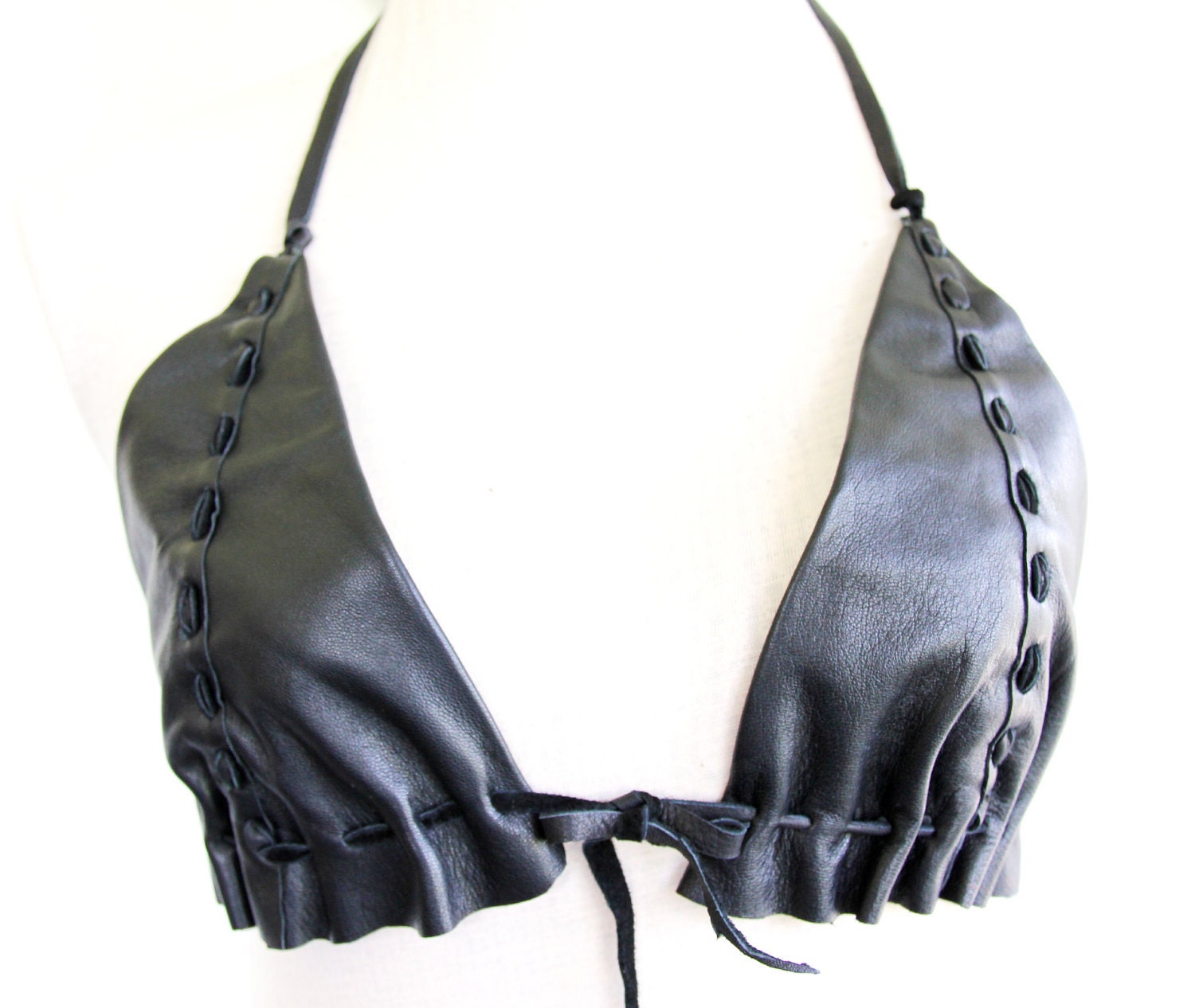 Items similar to Black Rocker Deerskin leather Bikini top custom made ...