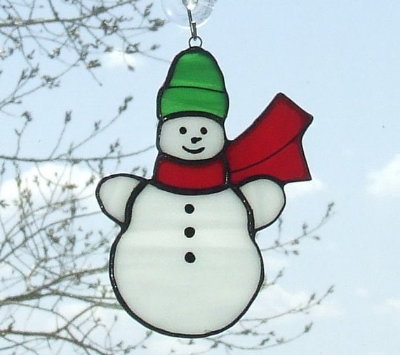 Winter Snowman Stained Glass Suncatcher or by LadybugStainedGlass