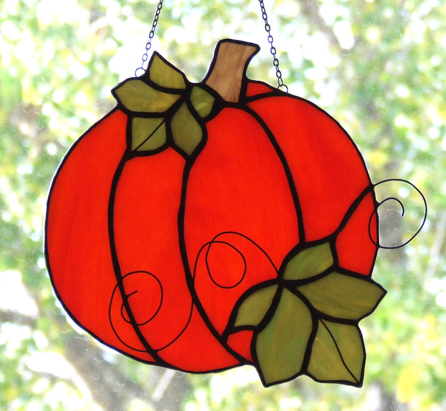 Autumn Pumpkin Stained Glass Suncatcher by LadybugStainedGlass