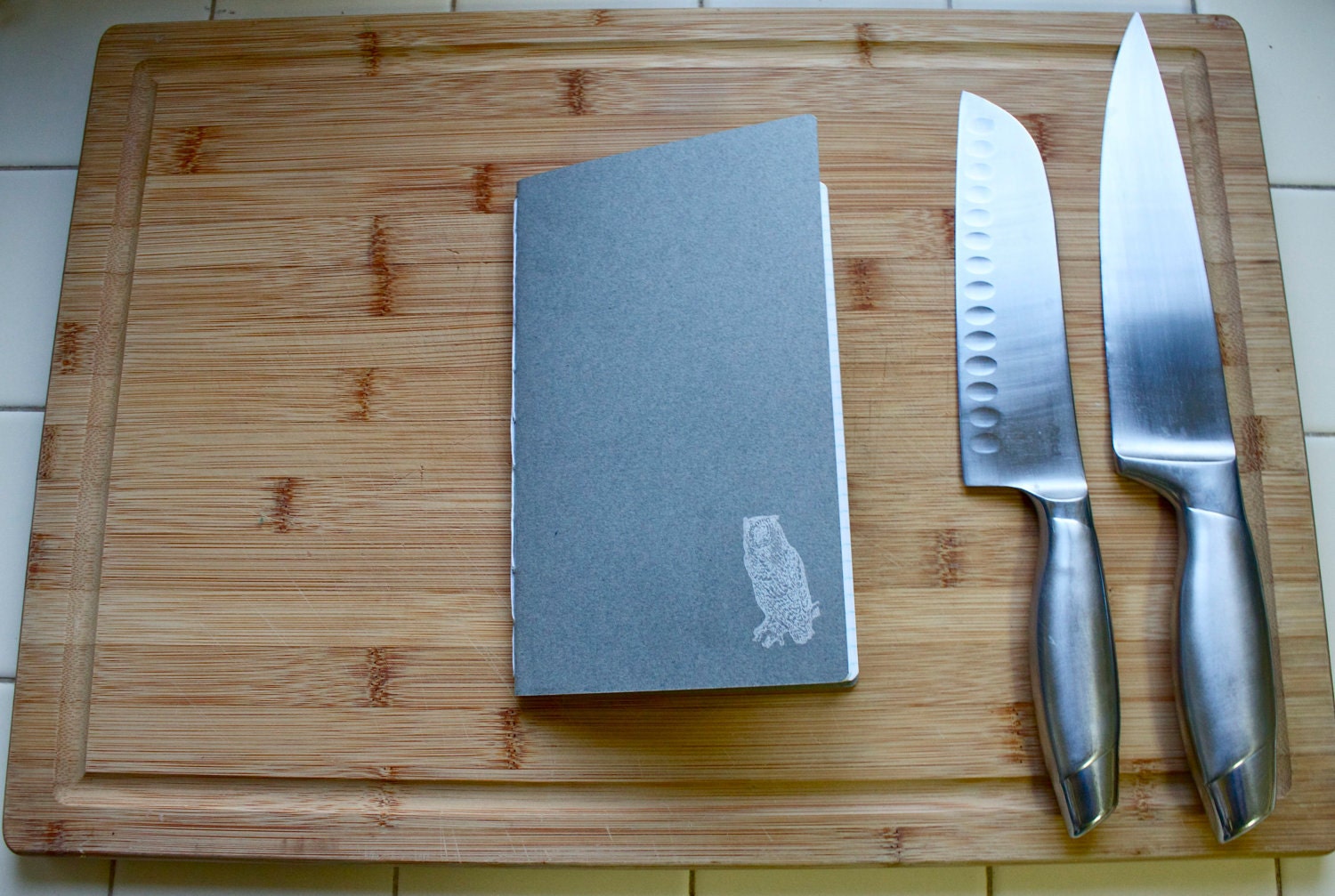 Gray Woodland Notebook with Owl, Graph Paper and White Spine
