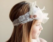 The Clover Headband: Flower girl vintage lace headband. Bridesmaid headband. Girls headband.. Flower girl