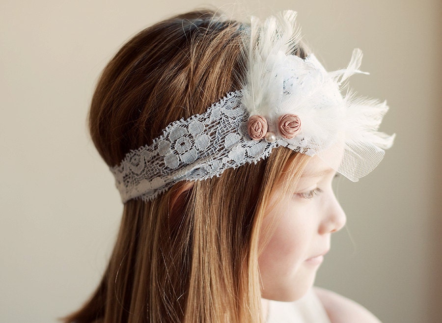 The Clover Headband: Flower girl vintage lace headband. Bridesmaid headband. Girls headband.. Flower girl