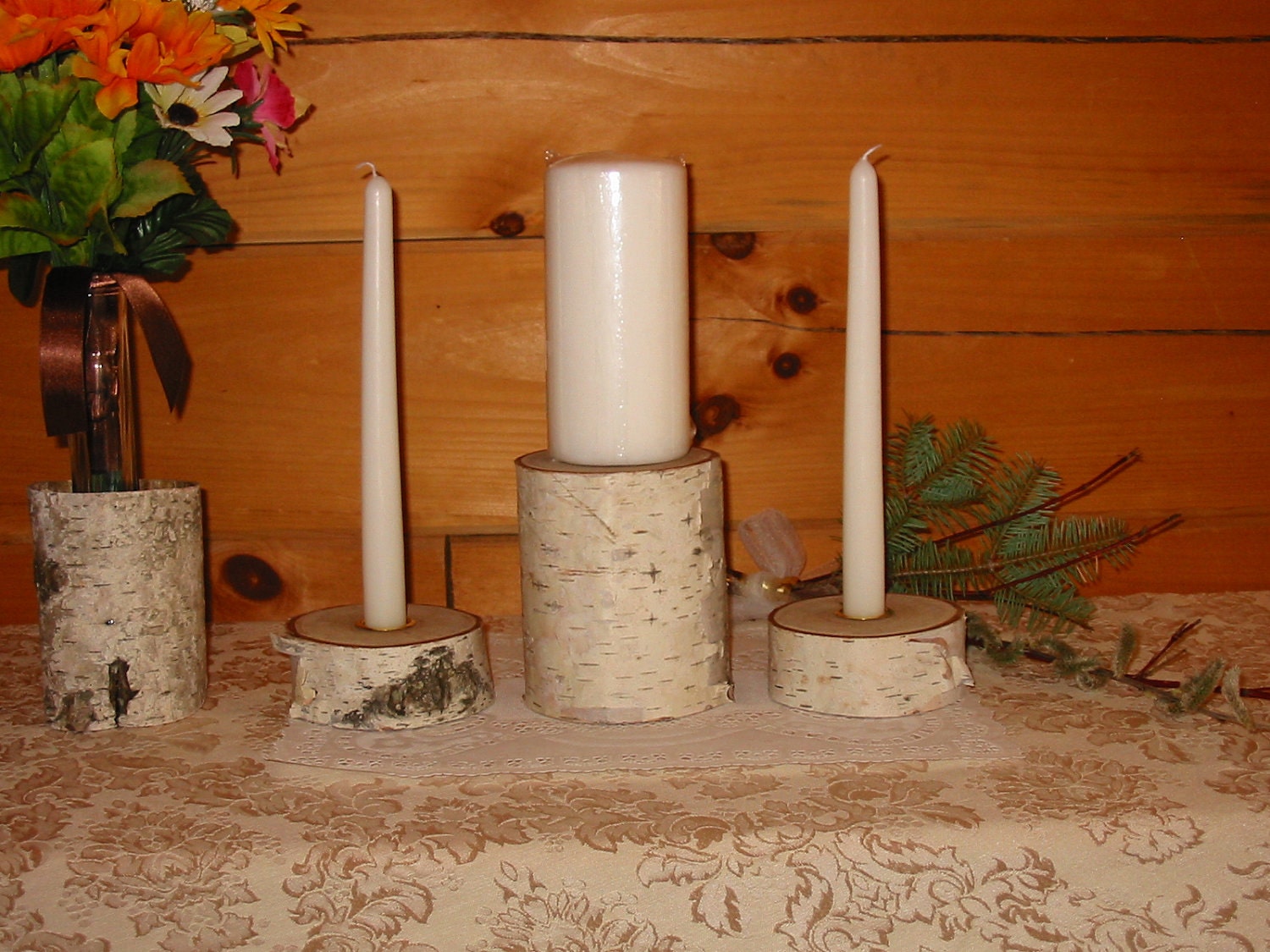 Birch Unity Candle set, Rustic Wedding, Shabby Chic Wedding, Center Piece, wedding, rustic