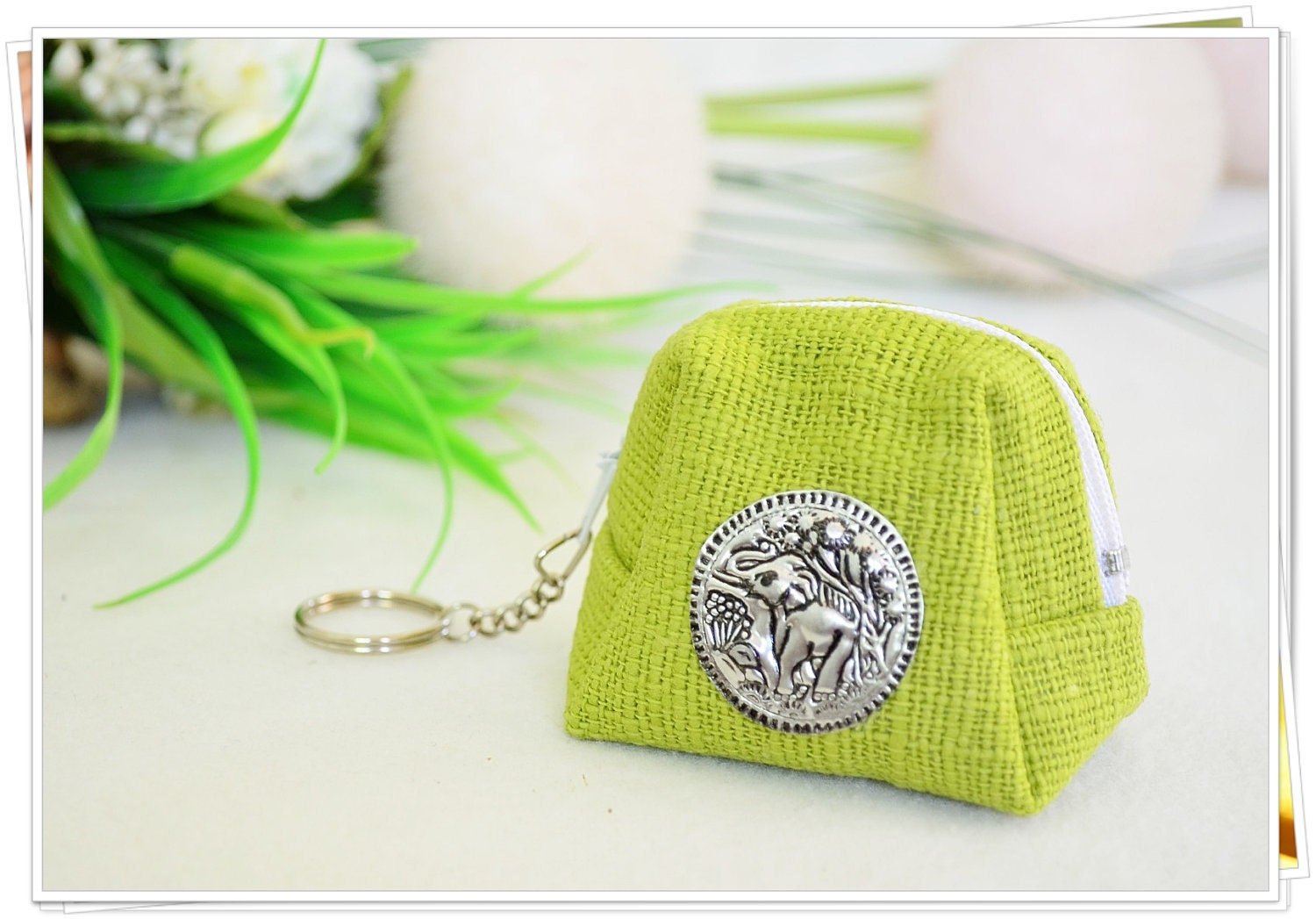 2 in 1 Thailand Handmade Purse Fabric Keychain with zipper closure.
