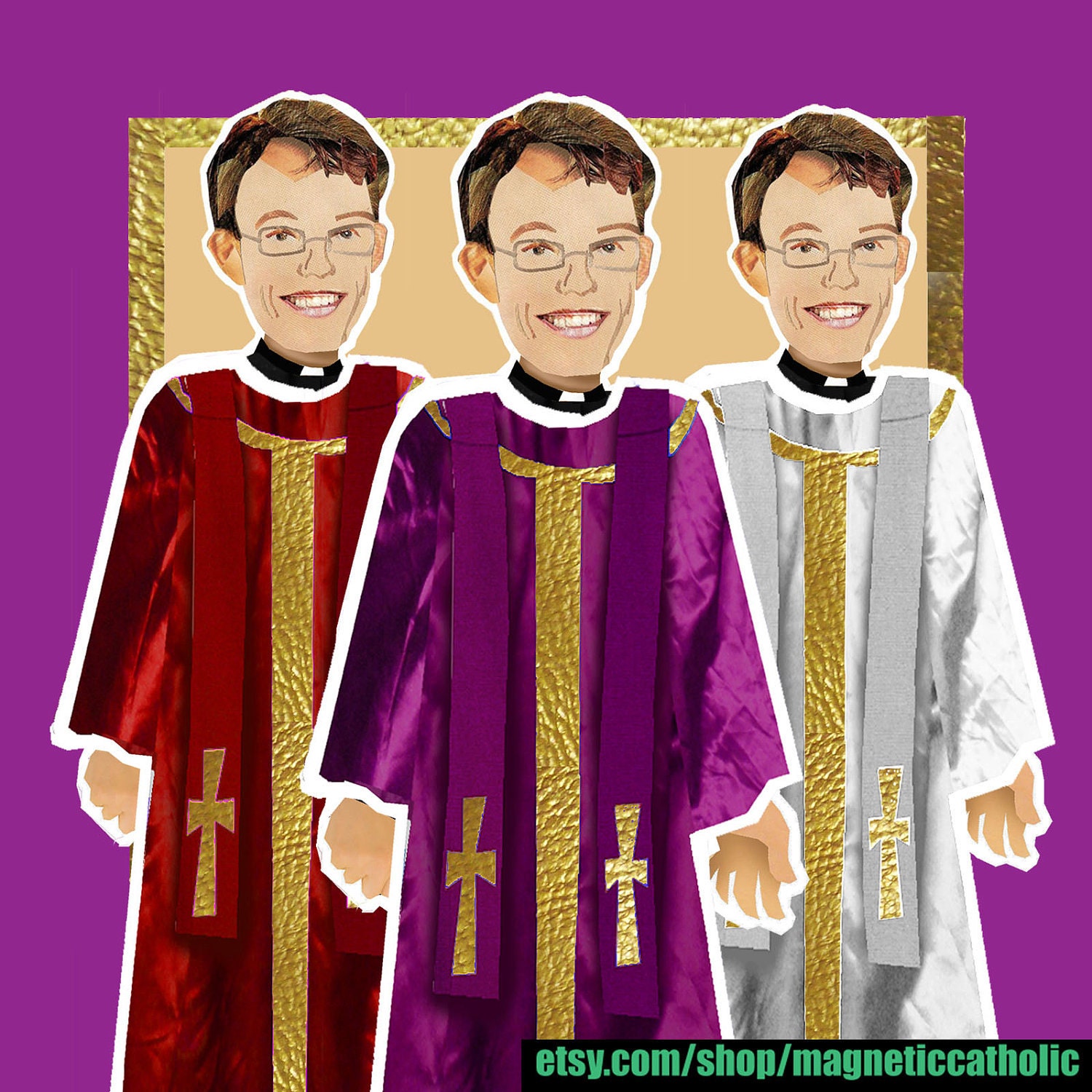 Roman Catholic Priest What do they Wear LITURGICAL Calendar magnetic dress up doll green, red, violet, rose, white, and black