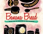 Illustrated Recipe - Banana Bread - 8"x10" Print