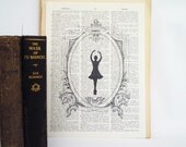 dictionary ballerina print, bookpage print, ballerina print, vintage bookpage print, vintage frame, dancer, book page, silhouette