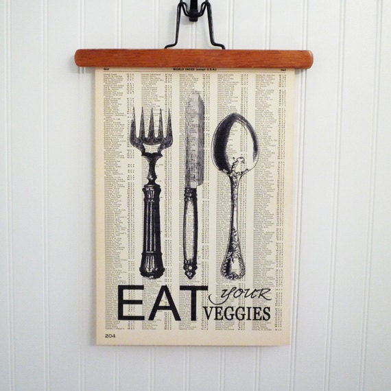 large,art print,eat, vintage atlas index, print, typography, art, atlas, bookpage,silverware,eat,kitchen print,