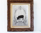 bookpage,dictionary,book page,art,print,pig,silhouette,animal,vintage,ornate, frame,decor,home