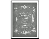 birth announcement  chalkboard art print signage customized  typography chalk board vintage black 13x19 decor personalized gift