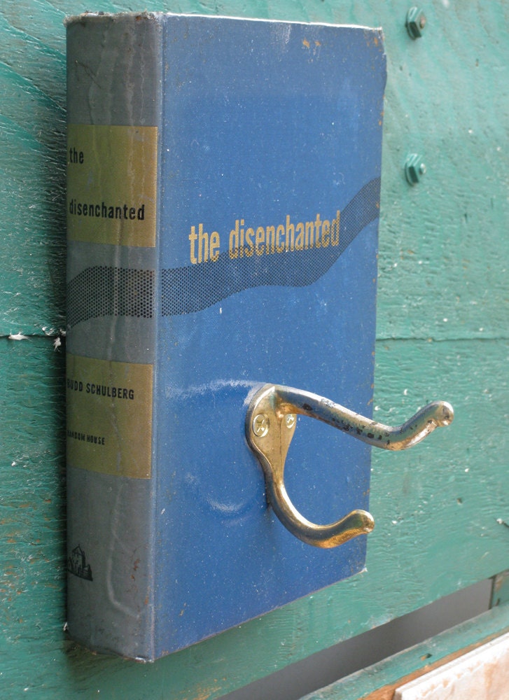 Vintage Book Wall Rack Fixture // Hang Your Coat, Hat, Towel // Royal Blue, Gold // 100% Vintage Salvaged Materials