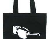 Medium Black Canvas Tote Bag // 15" x 15" x 4" // Original Sunglasses Image // Black and White  // Market, Work, School, Lunch // OOAK - DesignSea