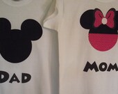 Mickey Minnie Mouse - Disney Birthday Party Custom Pink & Black T-Shirt Personalized Applique Tee Shirt Top