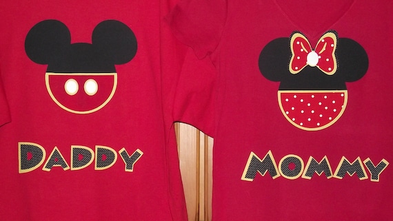 Minnie Mickey Mouse Clubhouse - Disney Birthday Party Custom Red Black Yellow V-Neck T-Shirt Personalized Applique Tee Shirt Top