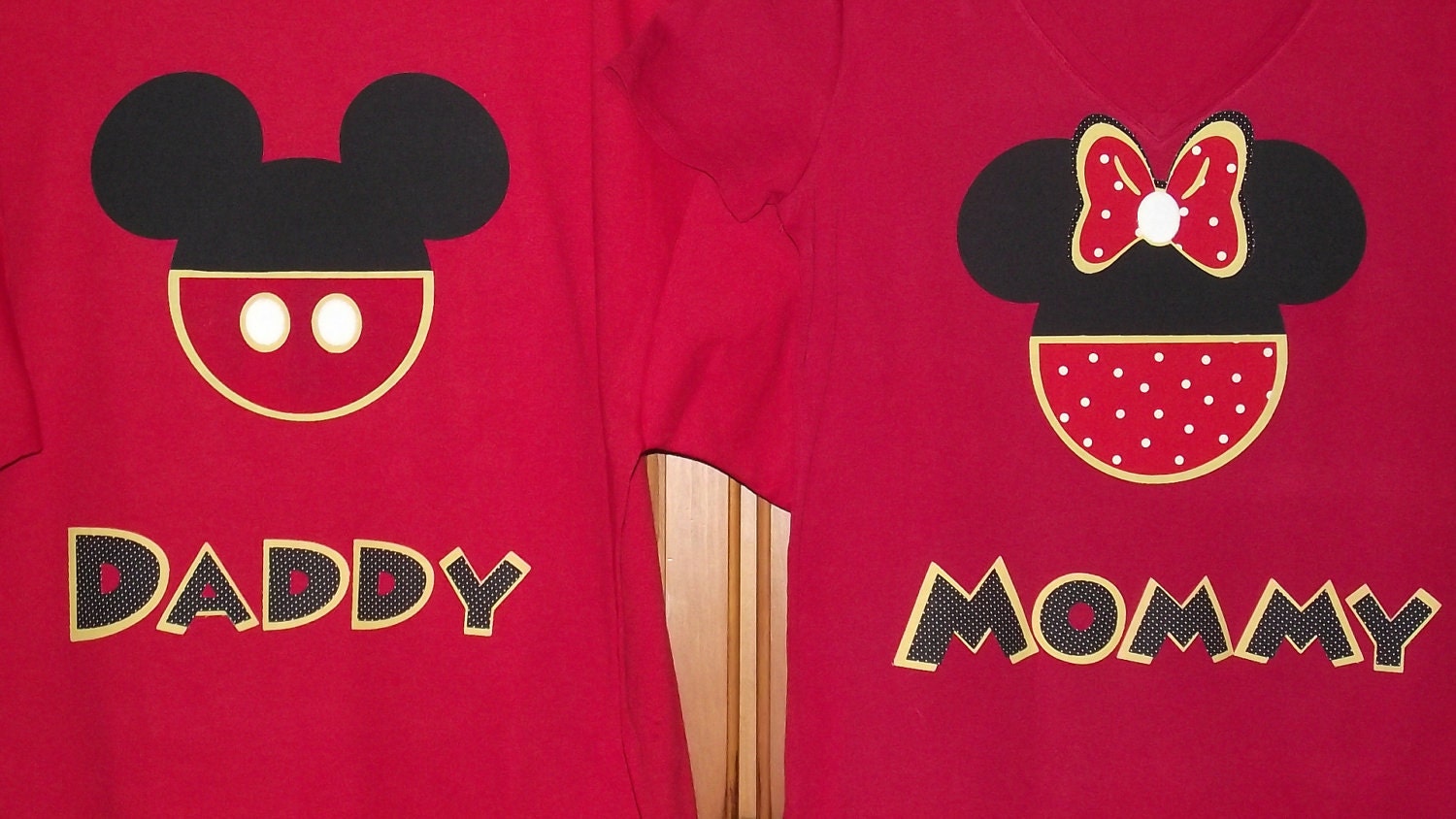 Minnie Mickey Mouse Clubhouse - Disney Birthday Party Custom Red Black Yellow V-Neck T-Shirt Personalized Applique Tee Shirt Top