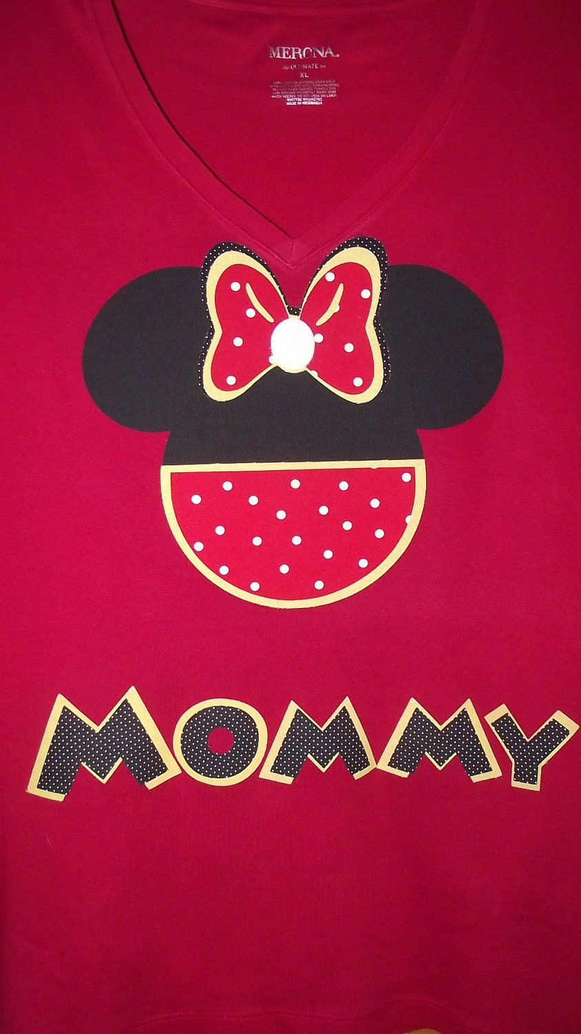 Minnie Mickey Mouse Clubhouse - Disney Birthday Party Custom Red Black Yellow V-Neck T-Shirt Personalized Applique Tee Shirt Top