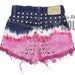High Waisted, Dip Bleached & Dyed Pink, Silver Round Studded Denim Cutoff Shorts