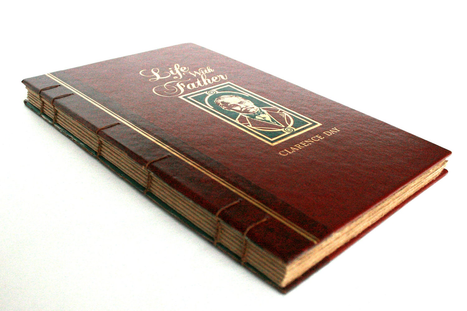 Recycled Book Cover Journal - Coptic Stitch - Life with Father by Clarence Day 5.75 x 9 Journal by The Orange Windmill on Etsy